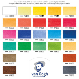 Van Gogh Watercolor Metal Box, General Color Selection - 24 Pans