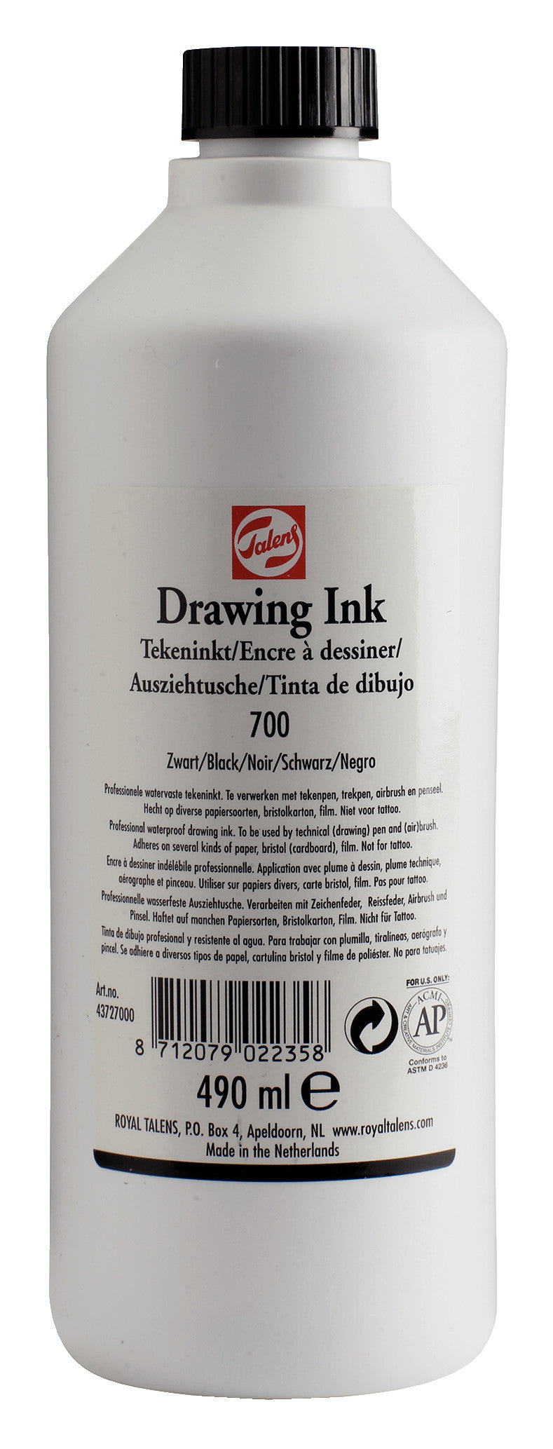 Talens Drawing Ink Bottle Black 700 490ml