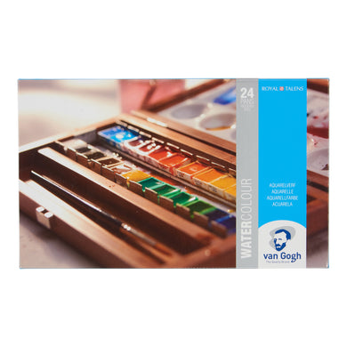 Van Gogh Watercolor Wooden Box, General Selection - 24 Pans + Accessories