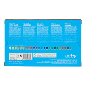 Van Gogh Watercolor Wooden Box, General Selection - 24 Pans + Accessories