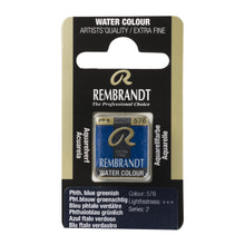 Load image into Gallery viewer, Rembrandt Watercolor Phthalo Blue Greenish Half Pan