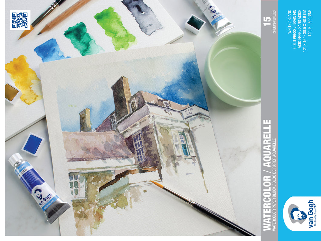 Van Gogh Cold Press White Watercolor Paper Block 12