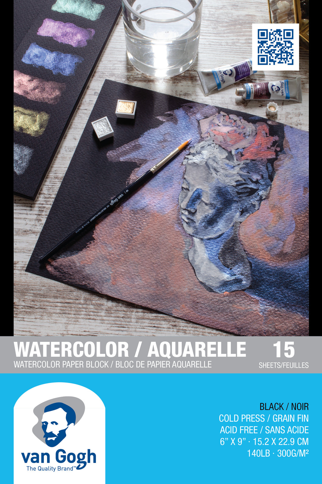 Van Gogh Cold Press Black Watercolor Paper Block 6