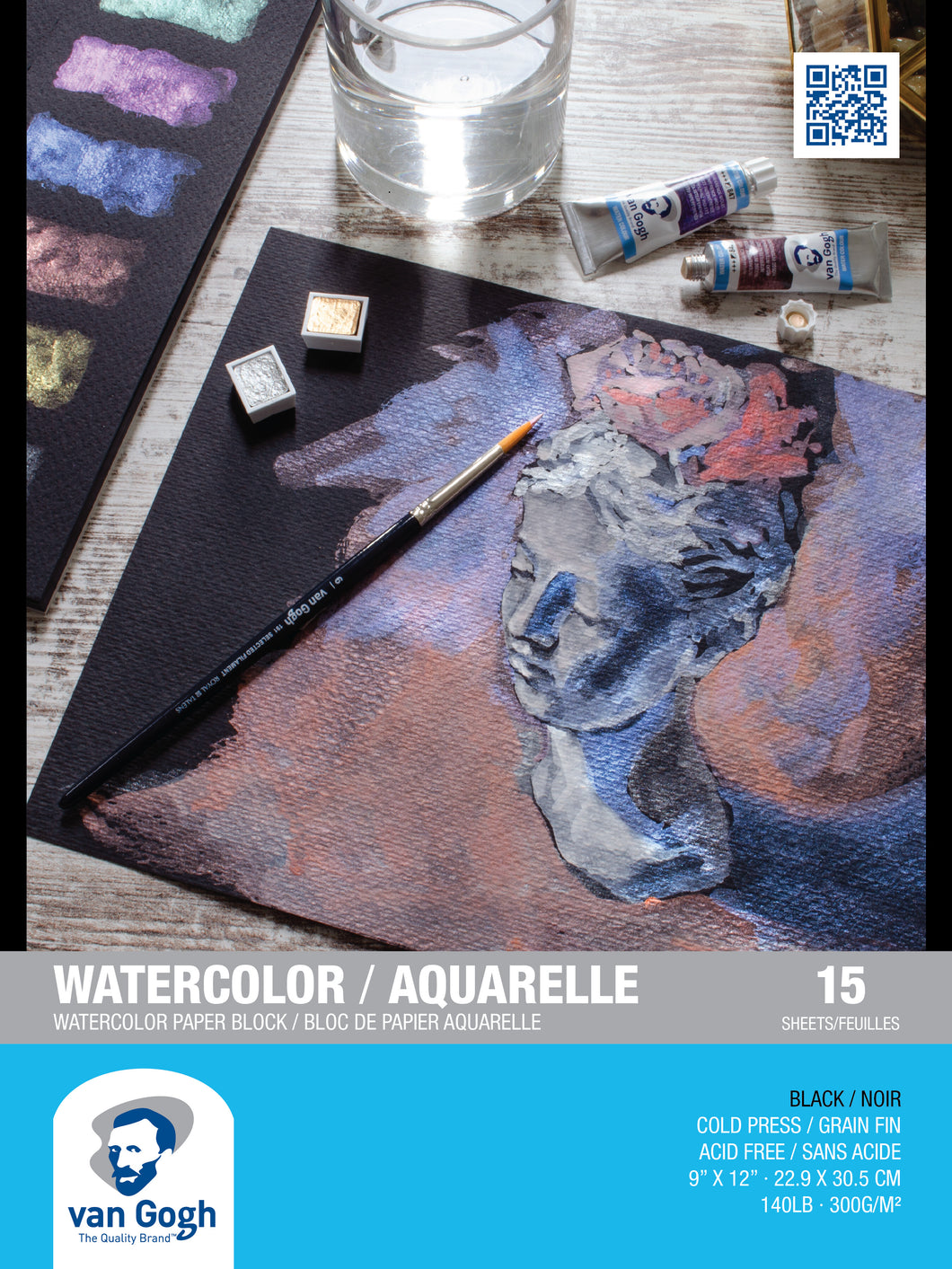 Van Gogh Cold Press Black Watercolor Paper Block 9