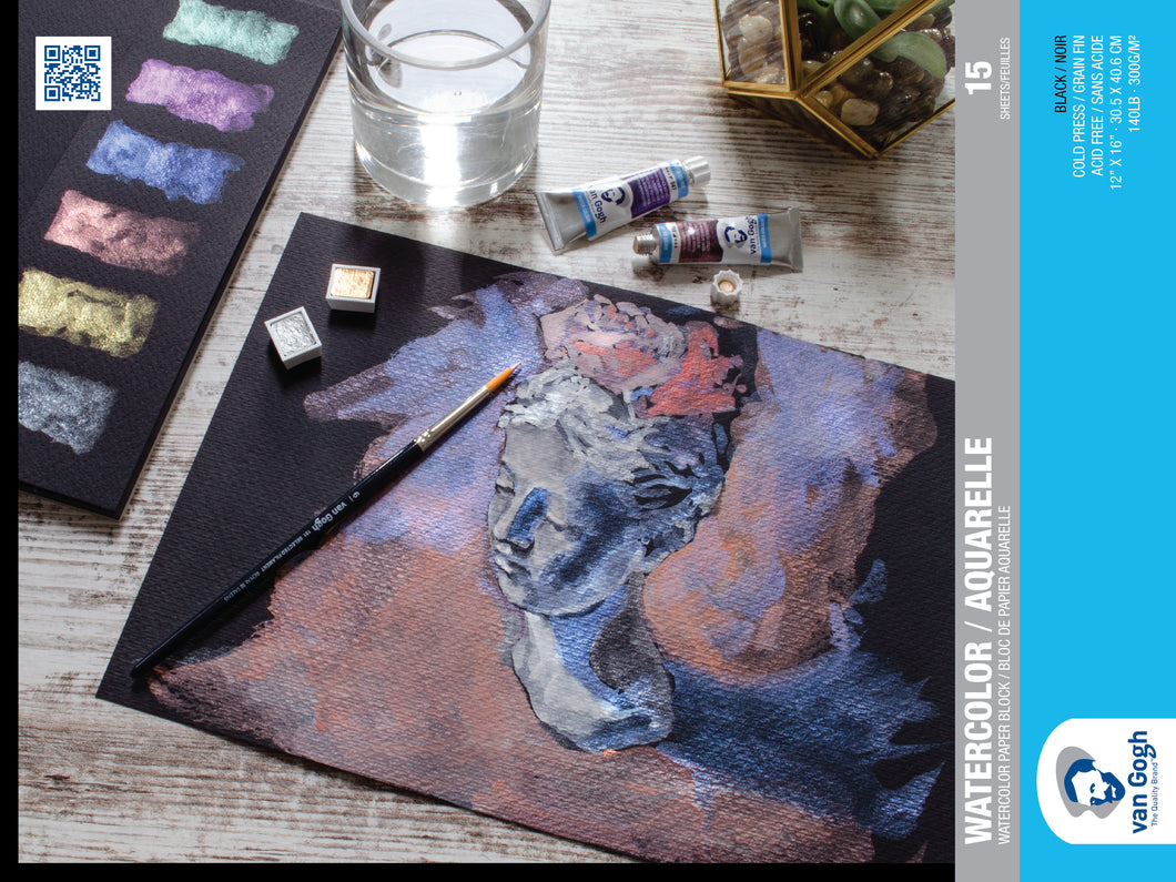 Van Gogh Cold Press Black Watercolor Paper Block 12